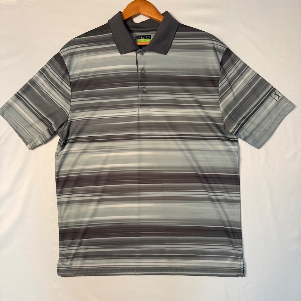 PGA Tour Pro Series Men's Large Athletic Fit Grey Black Dadcore Golf Polo